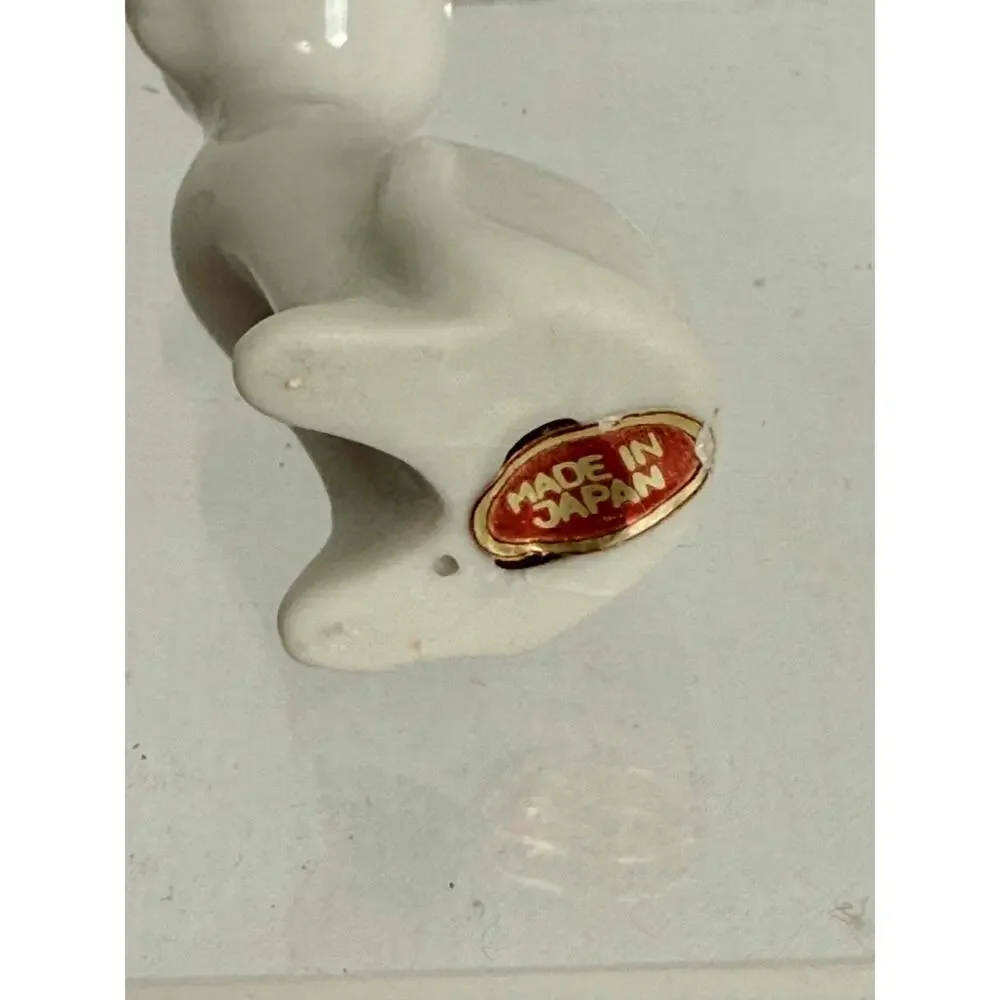 Porcelain White Cat Figurine Collectible Japan Miniature Shadowbox